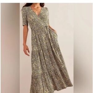 Boden Tiered faux Wrap Jersey Paisley Maxi Dress 8